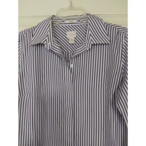 Chico no iron striped buttondow blouse gold thread crystal button sleeves collar